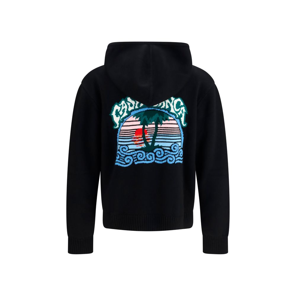 Sweatshirt Hoodie by Casablanca for men in merino wool black features an avant-garde silhouette, showcasing a sophisticated hooded high-collar neckline and detail for a truly avant-garde finish.
