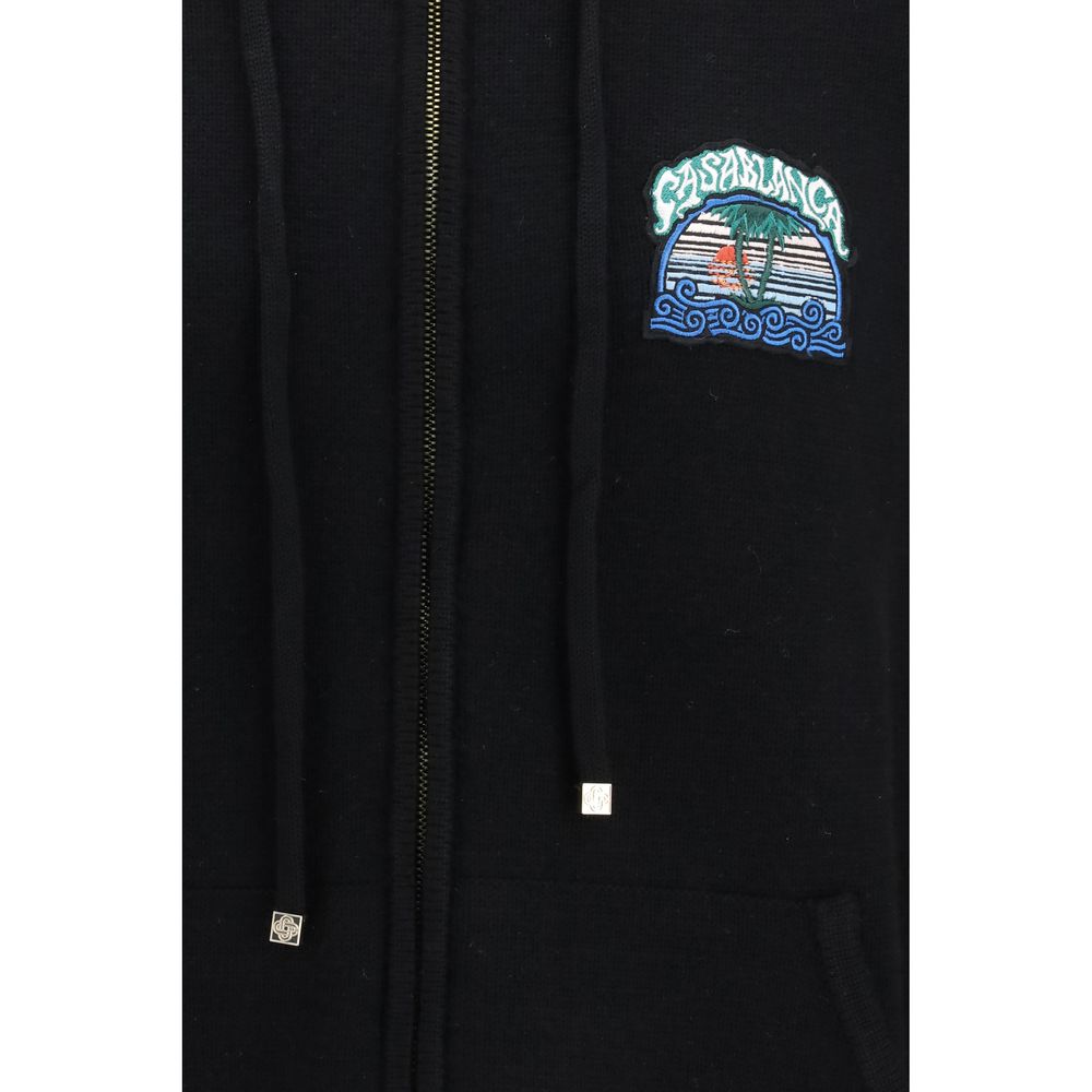 Sweatshirt Hoodie by Casablanca for men in merino wool black showcases a city-ready silhouette, artfully detailed with a signature hooded high-collar neckline and for a city-ready finish.
