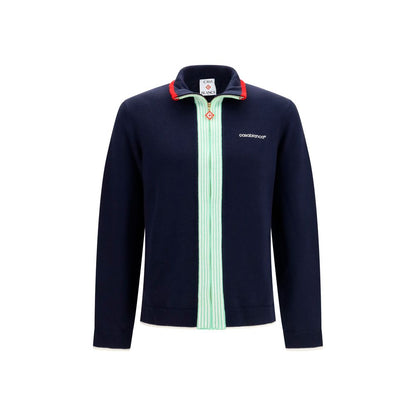 Overcoat by Casablanca for men in merino wool blue features an voluminous silhouette, showcasing distinct and a voluminous high-collar neckline for a truly voluminous aesthetic.