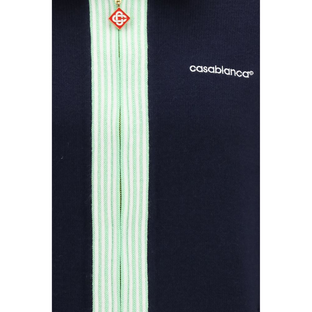 Overcoat by Casablanca for men in merino wool blue showcases a enveloping silhouette, detailed with distinctive and a enveloping .