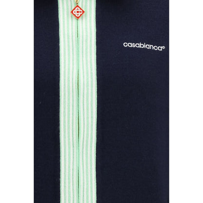 Overcoat by Casablanca for men in merino wool blue showcases a enveloping silhouette, detailed with distinctive and a enveloping .