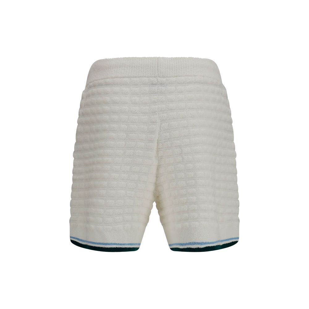 Bermuda Shorts by Casablanca for men in nylon & cotton white & striped features an tailored silhouette, showcasing a tailored regular-fit with a short and for a sophisticated look.