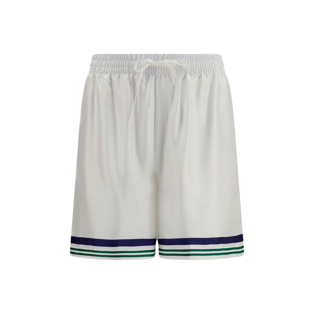 Bermuda Shorts by Casablanca for men in silk blue, green, white & striped showcases a on trend silhouette, featuring a tailored regular-fit with a classic short and sophisticated for a on trend finish.