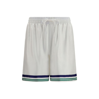 Bermuda Shorts by Casablanca for men in silk blue, green, white & striped showcases a on trend silhouette, featuring a tailored regular-fit with a classic short and sophisticated for a on trend finish.