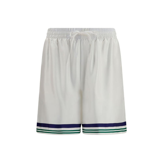 Bermuda Shorts by Casablanca for men in silk blue, green, white & striped showcases a on trend silhouette, featuring a tailored regular-fit with a classic short and sophisticated for a on trend finish.