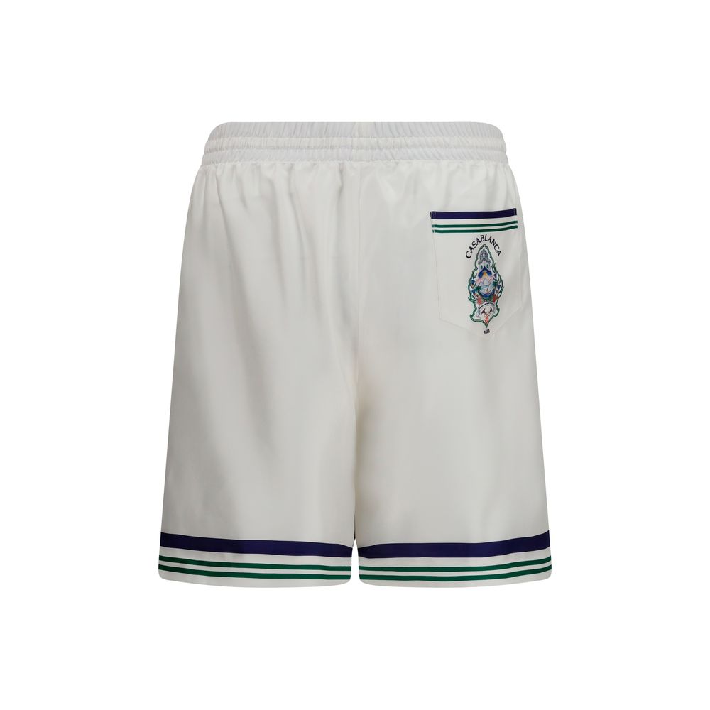 Bermuda Shorts by Casablanca for men in silk blue, green, white & striped presents a contemporary silhouette, showcasing a contemporary regular-fit with a refined short and elegant .
