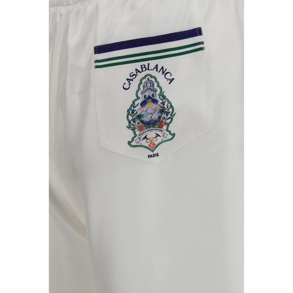 Bermuda Shorts by Casablanca for men in silk blue, green, white & striped features an nuanced silhouette, showcasing a nuanced regular-fit with a short cut and for a sophisticated, premium finish.