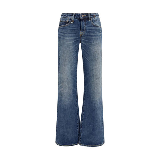 Jeans by R13 for women in denim cotton blue features a refined silhouette with a refined straight-leg & regular-fit, defined by a mid rise and a refined long for a refined finish.