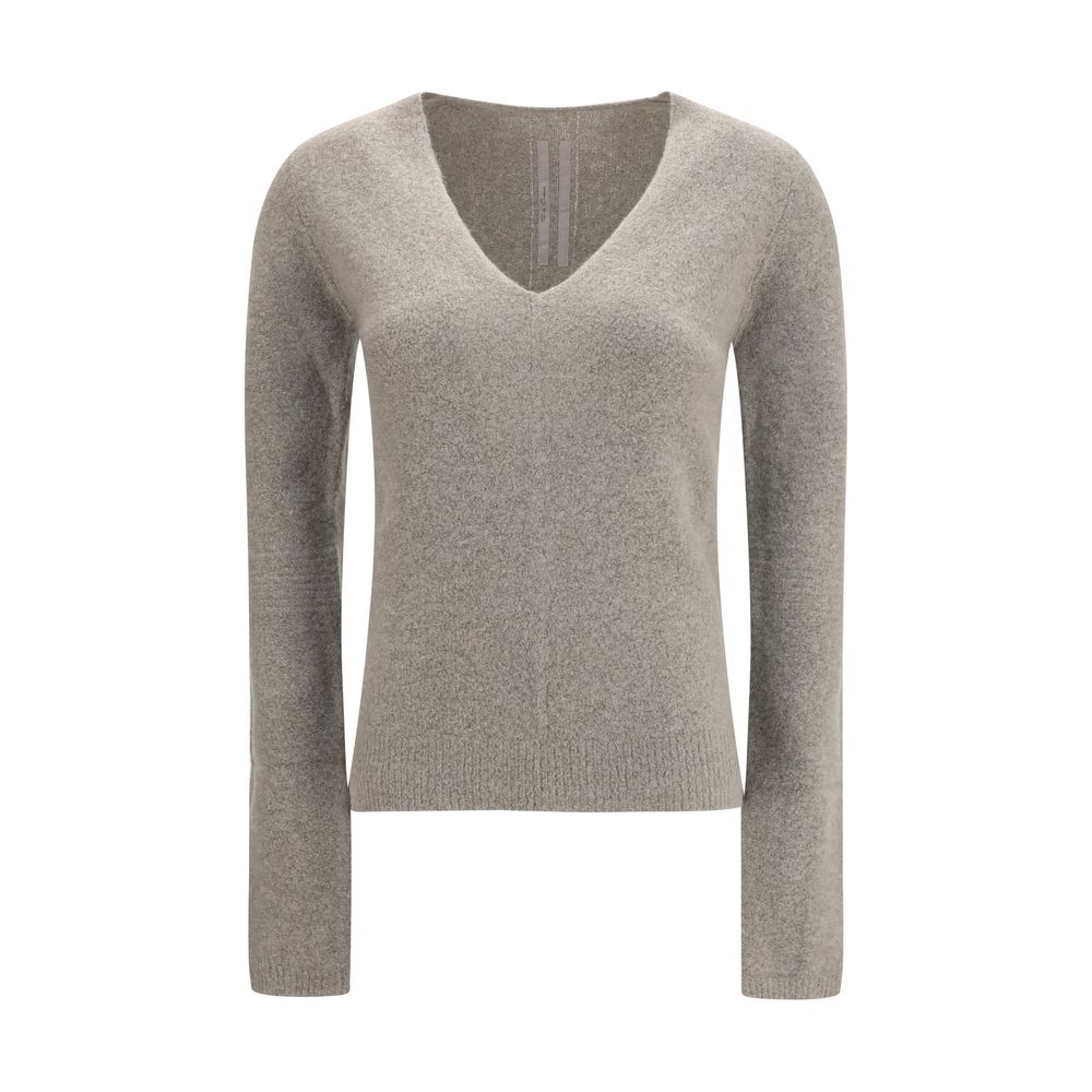 This Sweater by Rick Owens for women in polyamide cashmere & capra leather gray presents a understated silhouette, featuring a sophisticated v-neck neckline and for a understated finish.