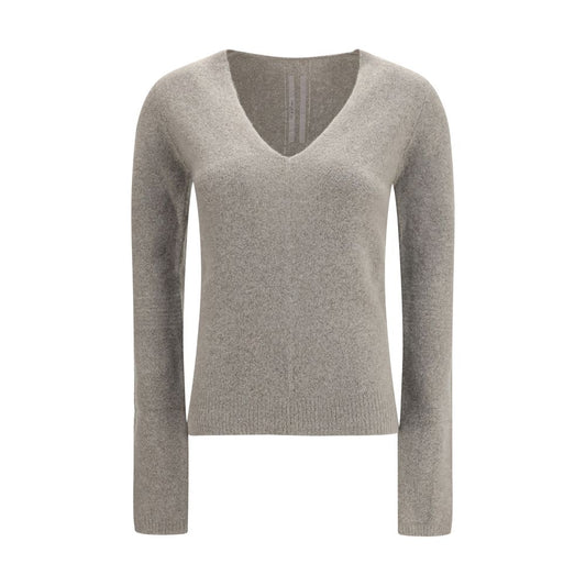 This Sweater by Rick Owens for women in polyamide cashmere & capra leather gray presents a understated silhouette, featuring a sophisticated v-neck neckline and for a understated finish.