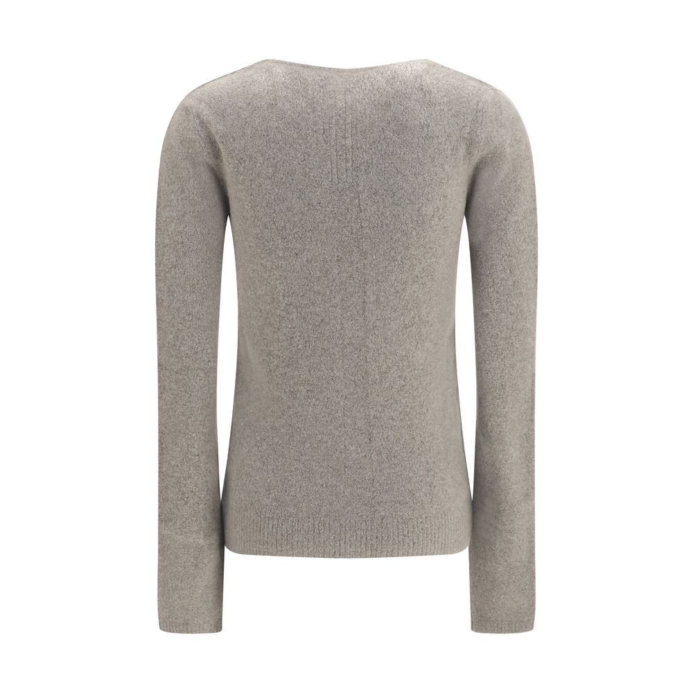 Sweater by Rick Owens for women in polyamide cashmere & capra leather gray showcases a discreet silhouette, finished with a discreet v-neck neckline and for a discreet look.