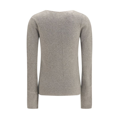 Sweater by Rick Owens for women in polyamide cashmere & capra leather gray showcases a discreet silhouette, finished with a discreet v-neck neckline and for a discreet look.