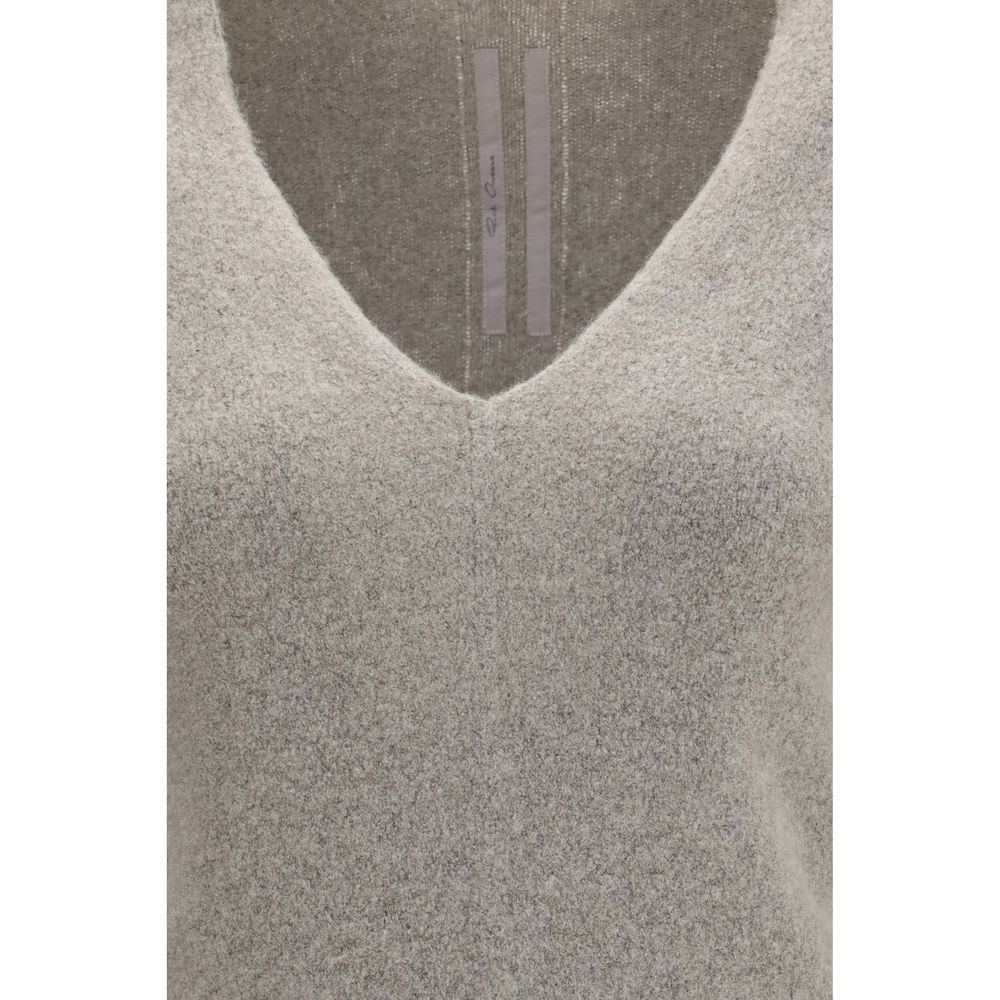 Sweater by Rick Owens for women in polyamide cashmere & capra leather gray showcases an masterful silhouette, artfully detailed with a masterful v-neck neckline and for a sophisticated, premium finish.