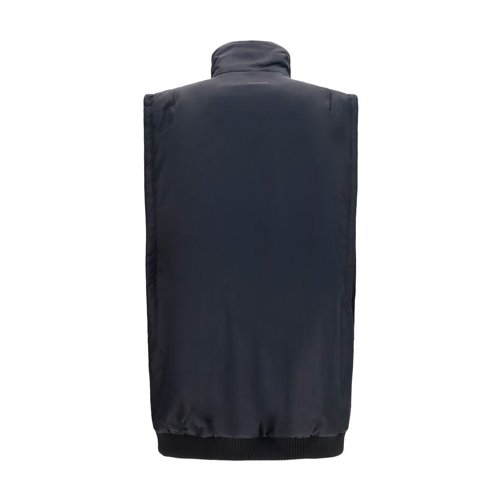 Vest by MM6 for women in polyamide black & signature features a stylish silhouette, showcasing distinct pockets and a refined high-neck neckline for a truly stylish finish.