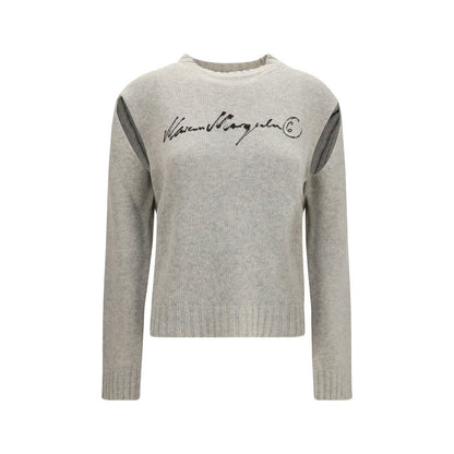 Sweatshirt by MM6 for women in polyamide & merino wool gray, white & signature presents a smart casual silhouette, featuring a smart casual and for a sophisticated look.