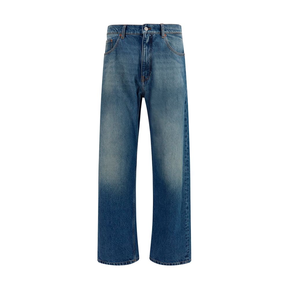 Jeans by MM6 for men in cotton denim blue, natural, orange, white & signature features an sartorial straight-leg & regular-fit and long with a cut for a sartorial finish.