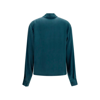 Dress Shirt by Tom Ford for women in silk blue features an architectural silhouette with a refined and elegant v-neck neckline for a architectural look.