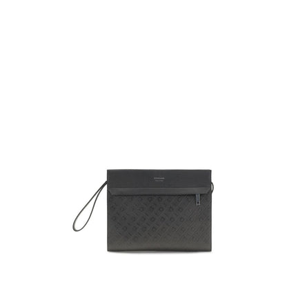 Pouch Handbag by Ferragamo for unisex in bos taurus calfskin leather black & monogram features a contemporary silhouette, showcasing a secure zipper, ample , and contemporary wristlet for a sophisticated look.