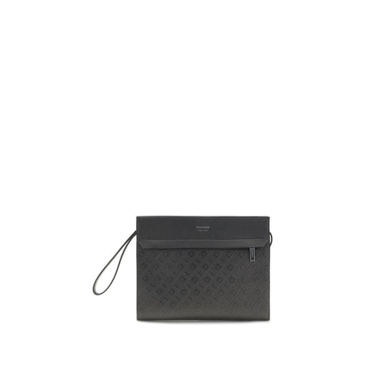 Pouch Handbag by Ferragamo for unisex in bos taurus calfskin leather black & monogram features a contemporary silhouette, showcasing a secure zipper, ample , and contemporary wristlet for a sophisticated look.