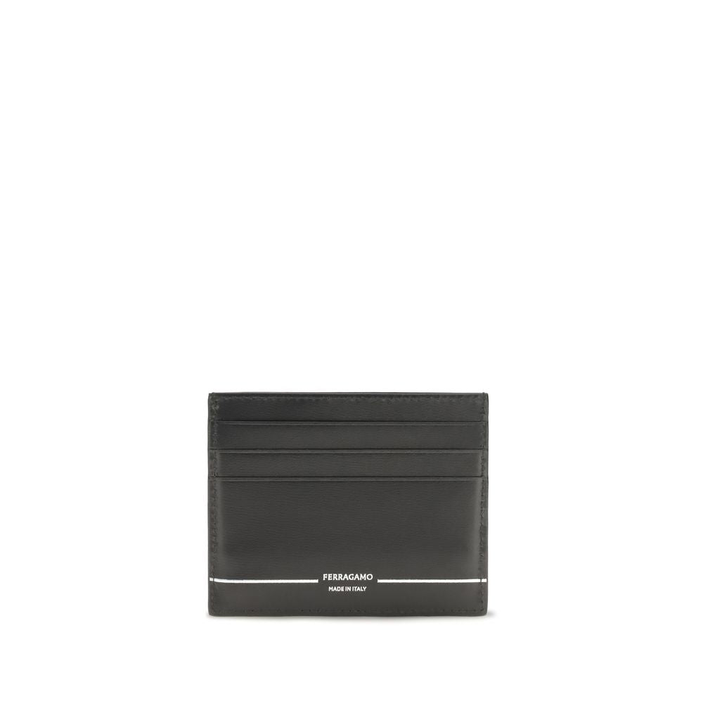 Cardholder Wallet by Ferragamo for men in bos taurus calf leather black presents a streamlined silhouette, showcasing the sophisticated design of the Bos Taurus Calf Leather Cardholder Wallet collection with functional card-organization compact-design.