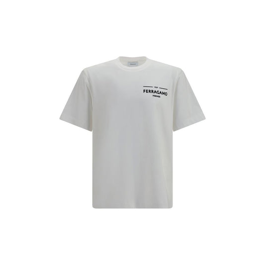 T-Shirt by Ferragamo for men in cotton white & signature features an edgy silhouette, meticulously detailed with a sophisticated and crew neckline for a truly edgy finish.