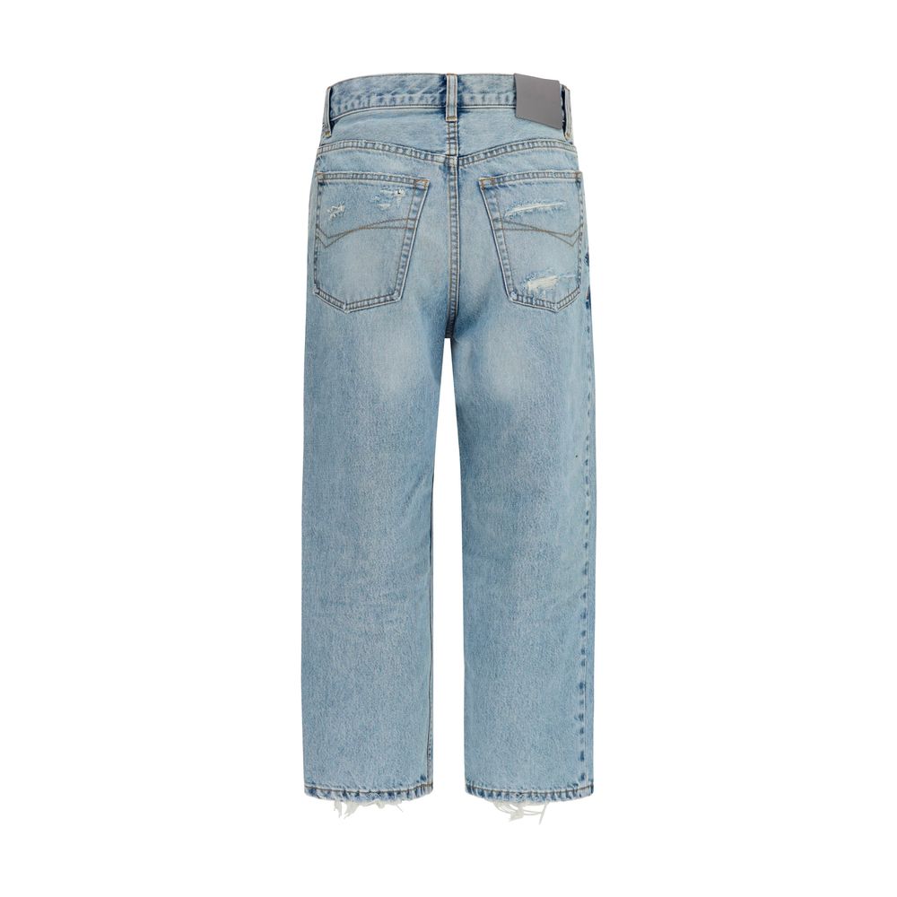 Jeans by Balenciaga for women in organic denim cotton & leather blue & gray presents a refined pantology silhouette, artfully defined by a refined pantology regular-fit, capri & cropped, capri cropped, and a sophisticated mid rise.