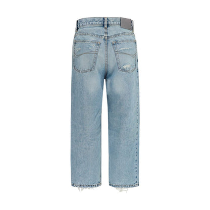 Jeans by Balenciaga for women in organic denim cotton & leather blue & gray presents a refined pantology silhouette, artfully defined by a refined pantology regular-fit, capri & cropped, capri cropped, and a sophisticated mid rise.