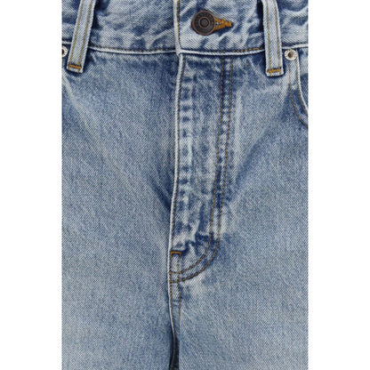 Jeans by Balenciaga for women in organic denim cotton & leather blue & gray presents a tailored silhouette, showcasing a tailored regular-fit, capri & cropped and capri cropped cut with a refined mid rise for a truly tailored aesthetic.