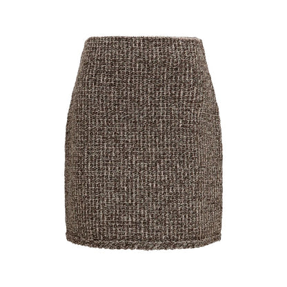 Skirt by Fabiana Filippi for women in polyamide polyester capra leather & merino wool brown & checked features a contoured silhouette from the Women's Tailored Polyamide Polyester Capra Leather & Merino Wool Short Mini Skirt collection, characterized by its contoured short mini for a contoured finish.