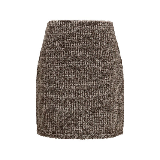 Skirt by Fabiana Filippi for women in polyamide polyester capra leather & merino wool brown & checked features a contoured silhouette from the Women's Tailored Polyamide Polyester Capra Leather & Merino Wool Short Mini Skirt collection, characterized by its contoured short mini for a contoured finish.