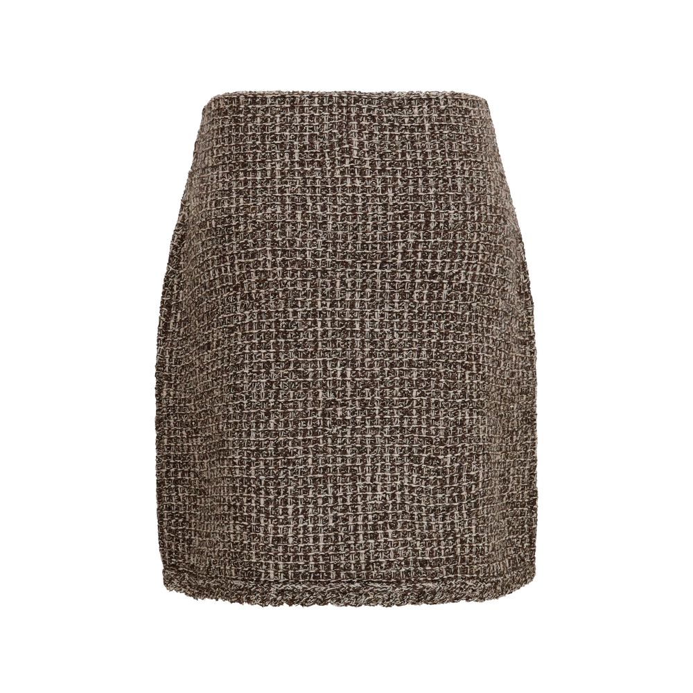 Skirt by Fabiana Filippi for women in polyamide polyester capra leather & merino wool brown & checked features a captivating silhouette, showcasing the captivating Women's Tailored Polyamide Polyester Capra Leather & Merino Wool Short Mini Skirt design with a sophisticated short mini for a captivating look.