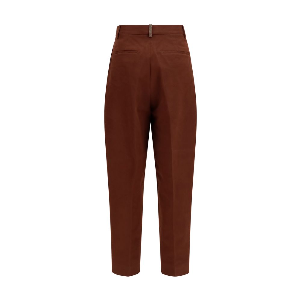 Casual Pants by Fabiana Filippi for women in wool & cotton brown features a polished silhouette with a polished straight & oversized, reaching a polished long and finished with a polished mid rise.