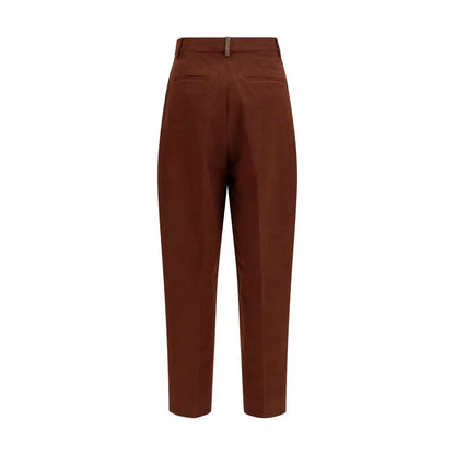 Casual Pants by Fabiana Filippi for women in wool & cotton brown features a polished silhouette with a polished straight & oversized, reaching a polished long and finished with a polished mid rise.