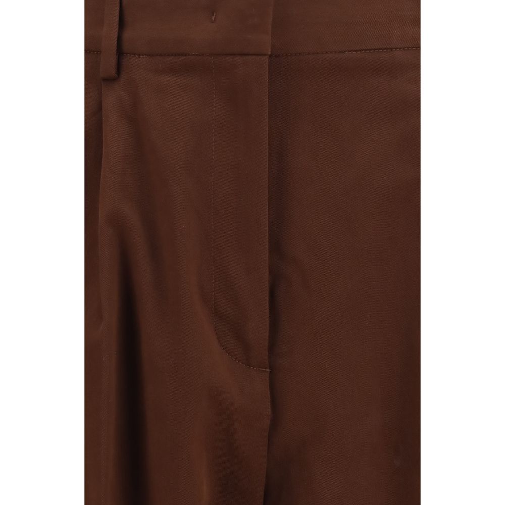 Casual Pants by Fabiana Filippi for women in wool & cotton brown features a refined silhouette with a refined straight & oversized, defined by a mid rise and a refined long for a refined finish.