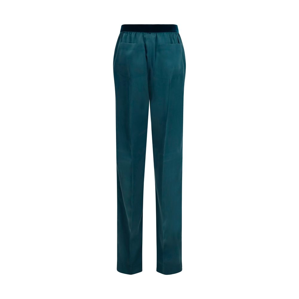 Casual Pants by Tom Ford for women in satin silk velvet black & blue presents a tailored silhouette, showcasing a tailored relaxed-fit, regular-fit & wide and long cut with a refined for a truly tailored aesthetic.
