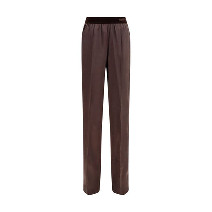 Casual Pants by Tom Ford for women in satin silk velvet black & brown presents a tailored silhouette, showcasing a tailored relaxed-fit, regular-fit & wide and long cut with a refined for a truly tailored aesthetic.