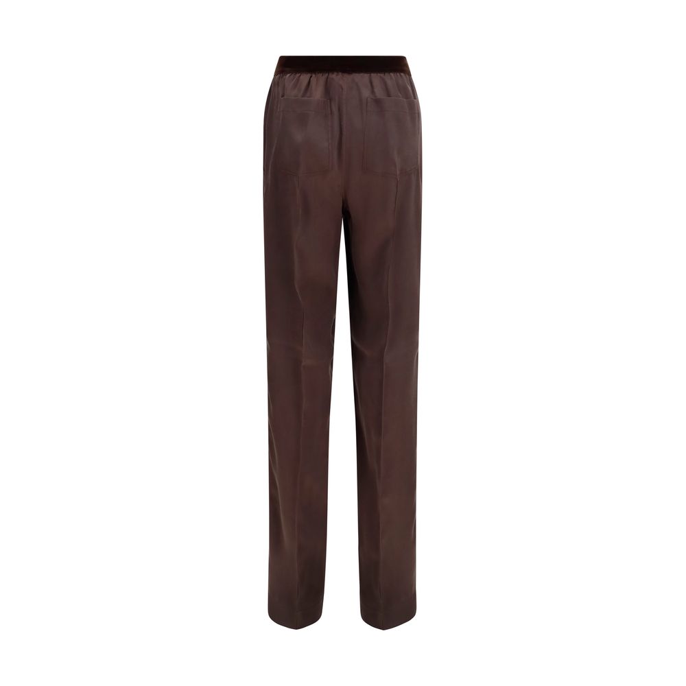 Casual Pants by Tom Ford for women in satin silk velvet black & brown features an sophisticated and relaxed-fit, regular-fit & wide with a precise long, creating a sophisticated and sophisticated silhouette.