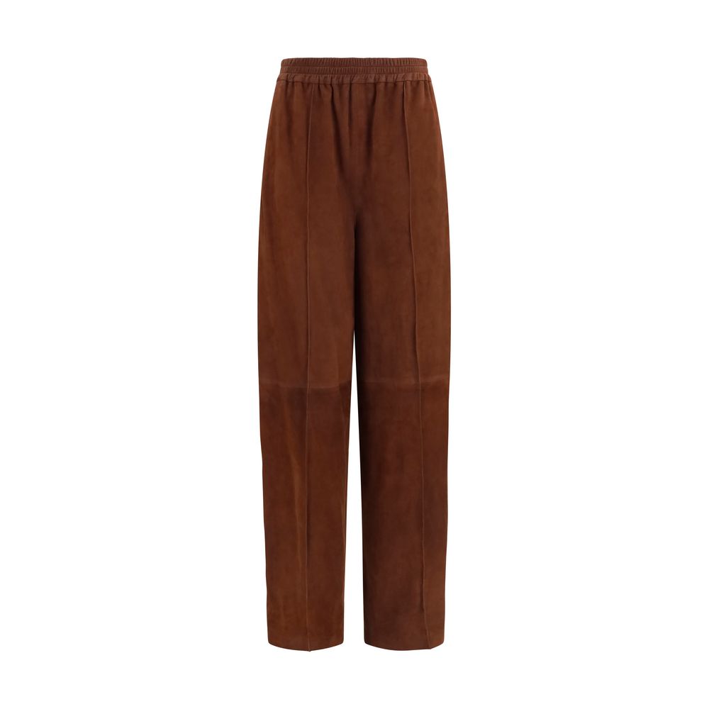 Casual Pants by Fabiana Filippi for women in suede leather brown presents a refined pantology silhouette, artfully defined by a refined pantology relaxed-fit, wide & oversized, long, and a sophisticated .