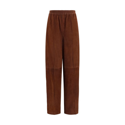 Casual Pants by Fabiana Filippi for women in suede leather brown presents a refined pantology silhouette, artfully defined by a refined pantology relaxed-fit, wide & oversized, long, and a sophisticated .