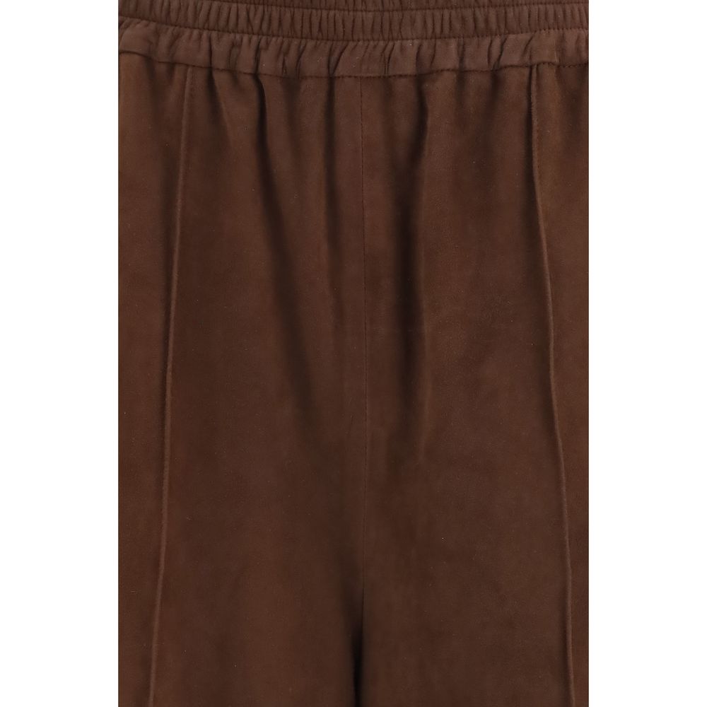 Casual Pants by Fabiana Filippi for women in suede leather brown features a refined silhouette with a refined relaxed-fit, wide & oversized, defined by a and a refined long for a refined finish.