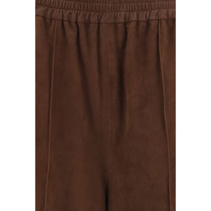 Casual Pants by Fabiana Filippi for women in suede leather brown features a refined silhouette with a refined relaxed-fit, wide & oversized, defined by a and a refined long for a refined finish.