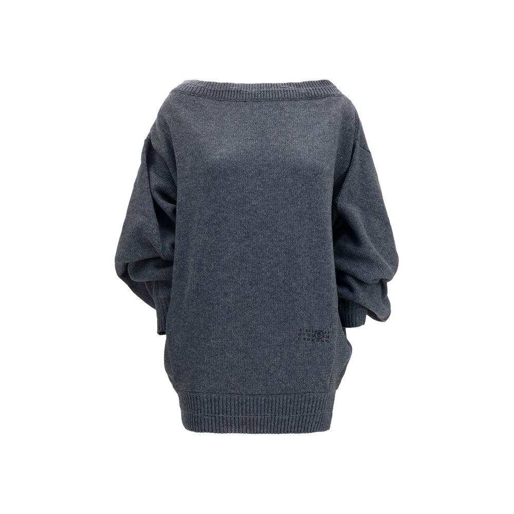 Dress by MM6 for women in merino wool & nylon gray & signature presents a sinuous silhouette, showcasing a sophisticated crew neckline and long-sleeve detailed with a sinuous short mini for a refined finish.