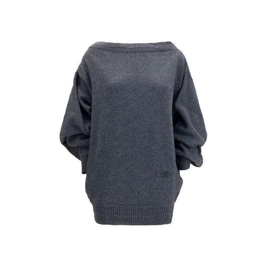 Dress by MM6 for women in merino wool & nylon gray & signature presents a sinuous silhouette, showcasing a sophisticated crew neckline and long-sleeve detailed with a sinuous short mini for a refined finish.