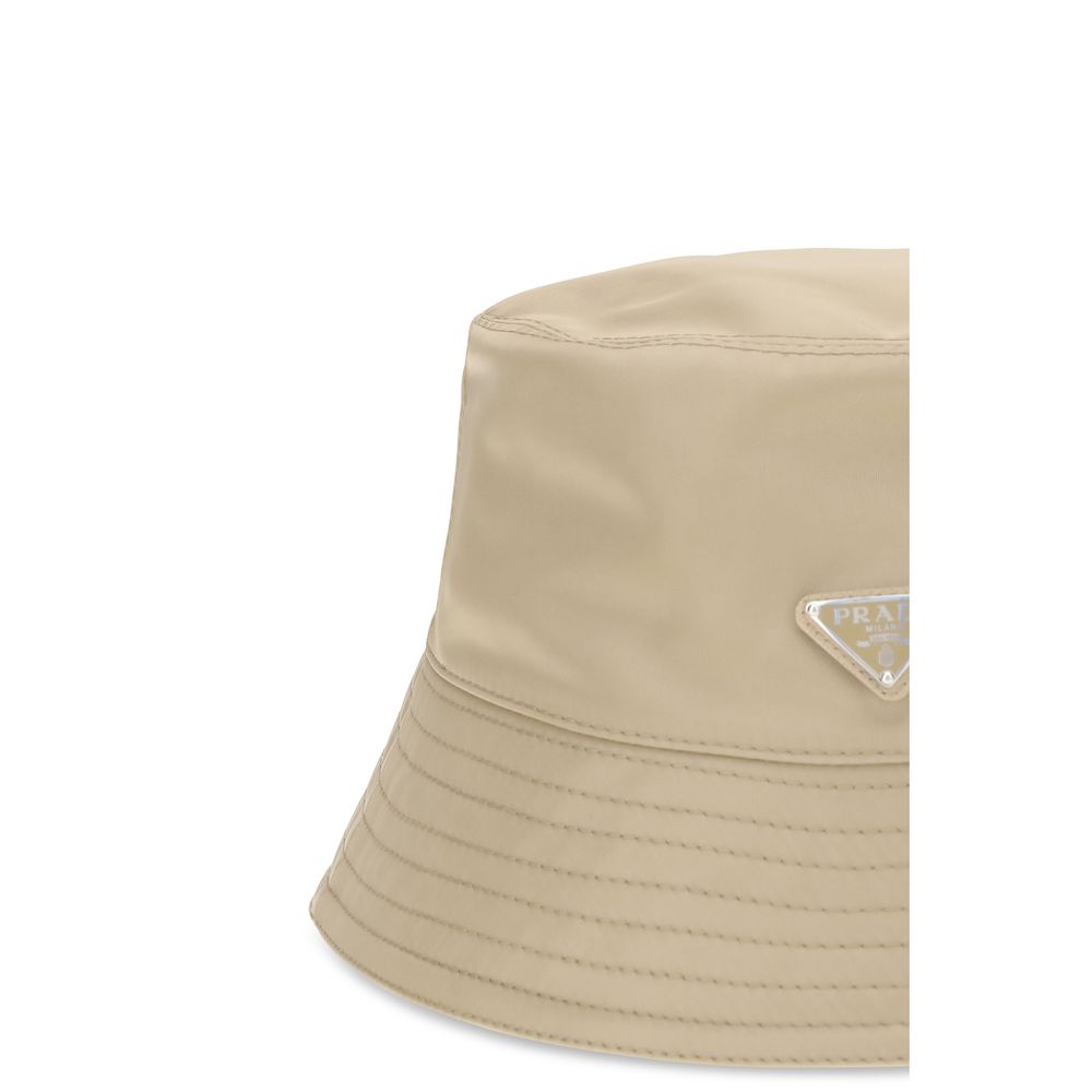 Bucket Hat by Prada for men in nylon beige presents a architectural silhouette, showcasing the architectural Nylon Bucket Hat design with a refined, high-fashion finish.