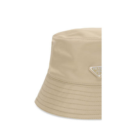 Bucket Hat by Prada for men in nylon beige presents a architectural silhouette, showcasing the architectural Nylon Bucket Hat design with a refined, high-fashion finish.