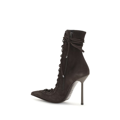 Lace-Up Ankle Boots by LE SILLA for women in bos taurus calf suede leather brown & natural features an avant-garde Women's Bos Taurus Calf Suede Leather Lace-Up Ankle Boots silhouette, defined by a sophisticated and a avant-garde .