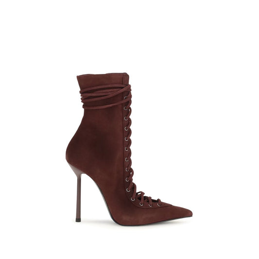 Lace-Up Ankle Boots by LE SILLA for women in bos taurus calf suede leather bordeaux & natural features an high-performance silhouette, showcasing the sophisticated design of the Women's Bos Taurus Calf Suede Leather Lace-Up Ankle Boots with a and a refined .