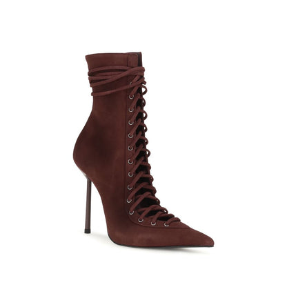 Lace-Up Ankle Boots by LE SILLA for women in bos taurus calf suede leather bordeaux & natural showcases a impeccable silhouette as Women's Bos Taurus Calf Suede Leather Lace-Up Ankle Boots, artfully defined by a impeccable and a impeccable .