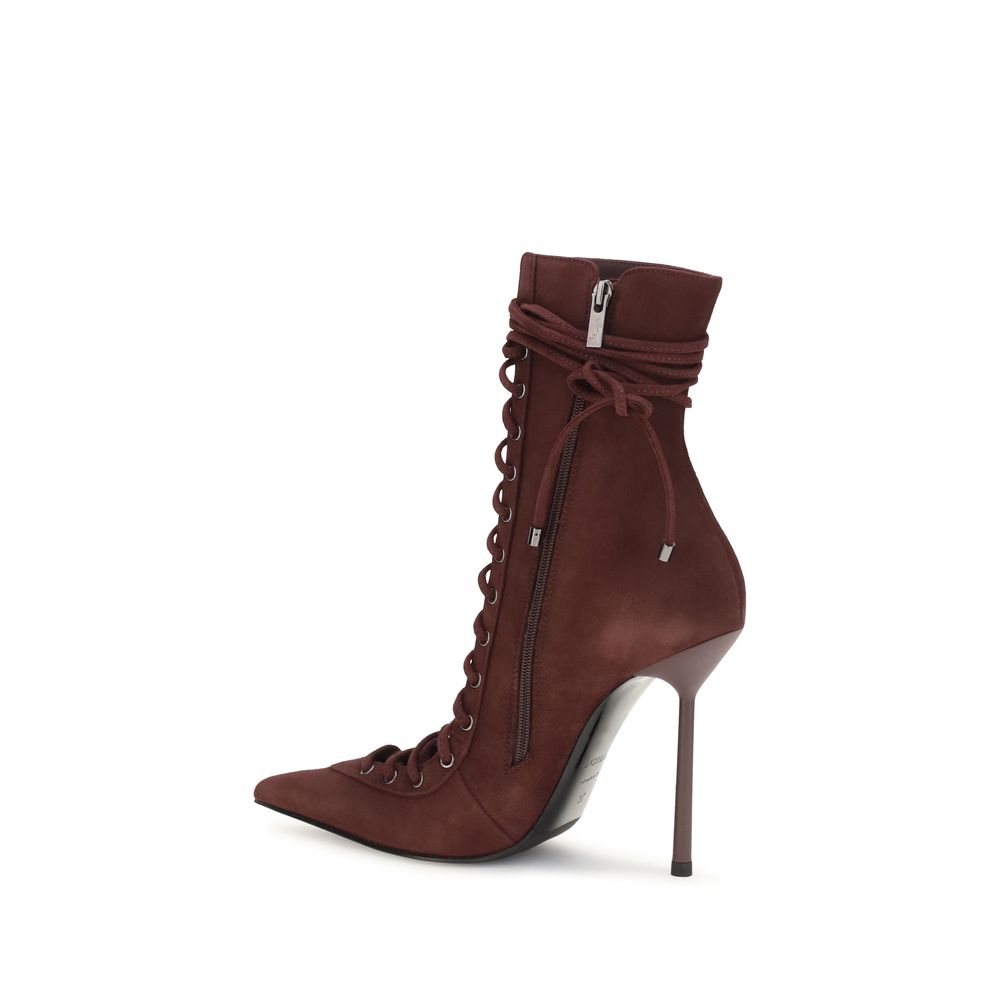 Lace-Up Ankle Boots by LE SILLA for women in bos taurus calf suede leather bordeaux & natural features an dynamic silhouette, showcasing the dynamic Women's Bos Taurus Calf Suede Leather Lace-Up Ankle Boots design with its distinctive and elegant .