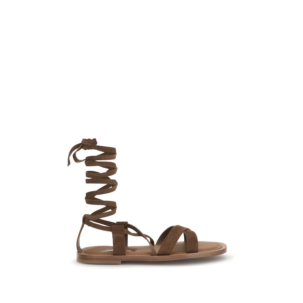 Flat Gladiator Sandals by Miu Miu for women in bos taurus calf suede leather brown & signature features an statuesque Women's Bos Taurus Calf Suede Leather Flat Gladiator Sandals silhouette with a refined flat and elegant .